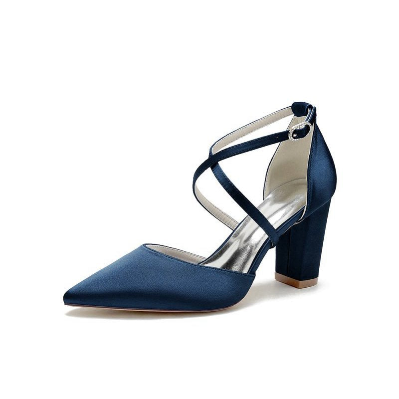Satin Pump with Cross-Strap and Metal Accent