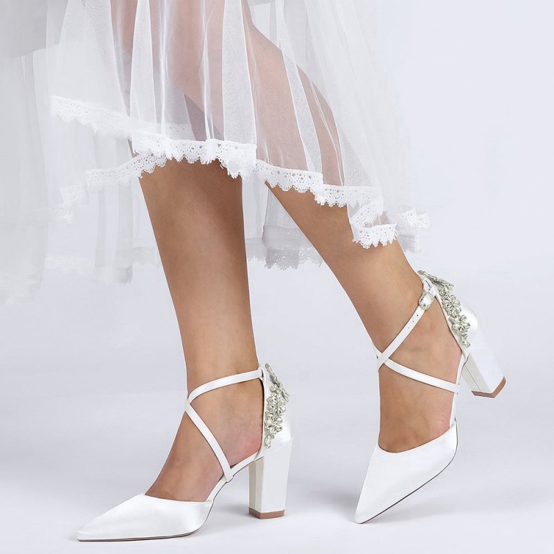 Satin Pump with Cross-Strap and Metal Accent