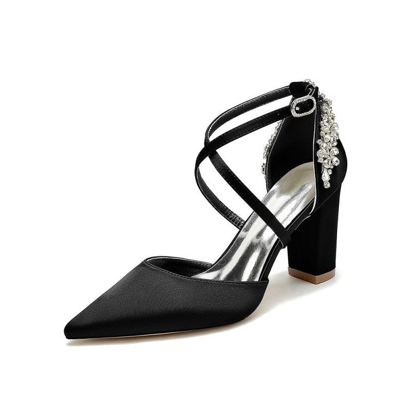 Satin Pump with Cross-Strap and Metal Accent