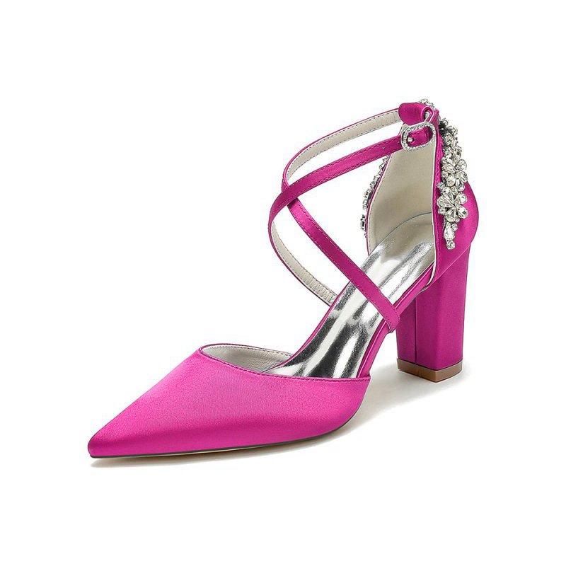 Satin Pump with Cross-Strap and Metal Accent