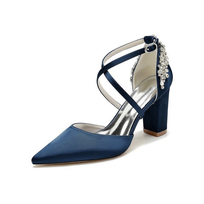 Satin Pump with Cross-Strap and Metal Accent