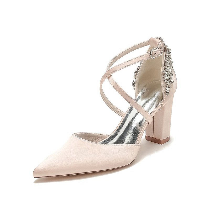 Satin Pump with Cross-Strap and Metal Accent