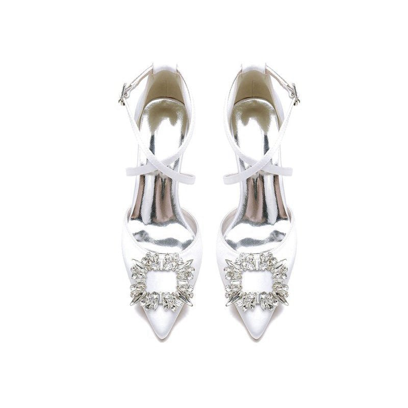 Satin Pump with Crystal-Embellished Cross-Strap