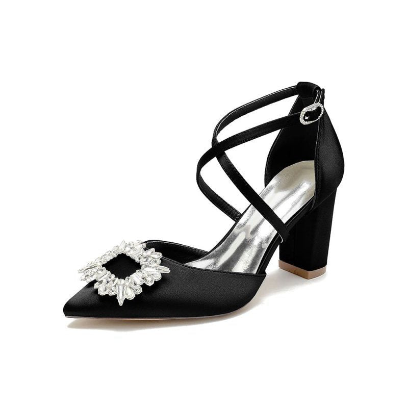 Satin Pump with Crystal-Embellished Cross-Strap
