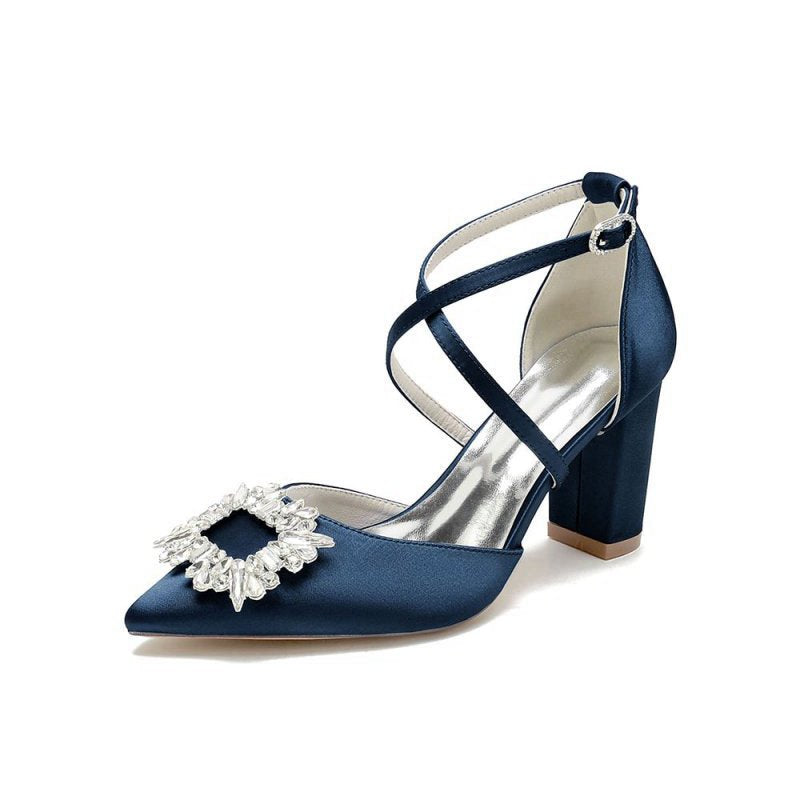 Satin Pump with Crystal-Embellished Cross-Strap
