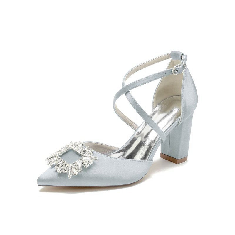 Satin Pump with Crystal-Embellished Cross-Strap