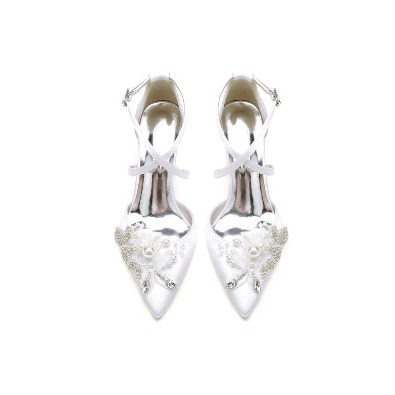 Silk Pump with Handcrafted Flower and Crystal Embellishments