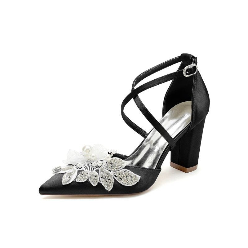 Silk Pump with Handcrafted Flower and Crystal Embellishments