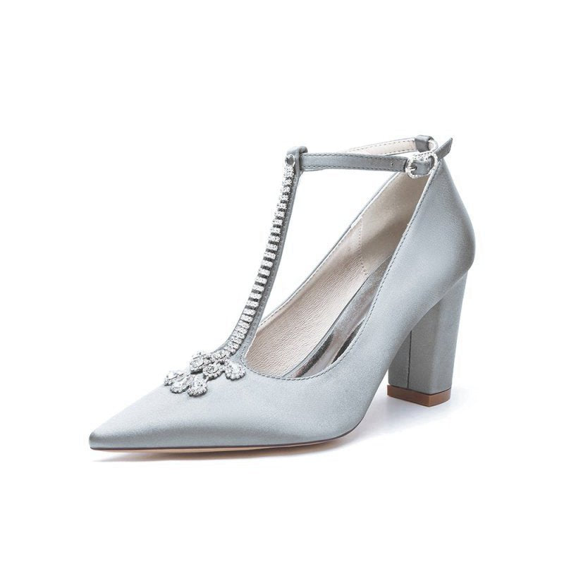 Leather Pump with Chain and Crystal Accent