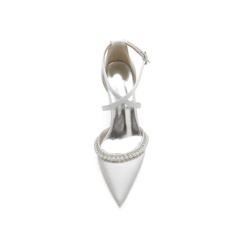 Satin Pump with Pearl and Metal Accents