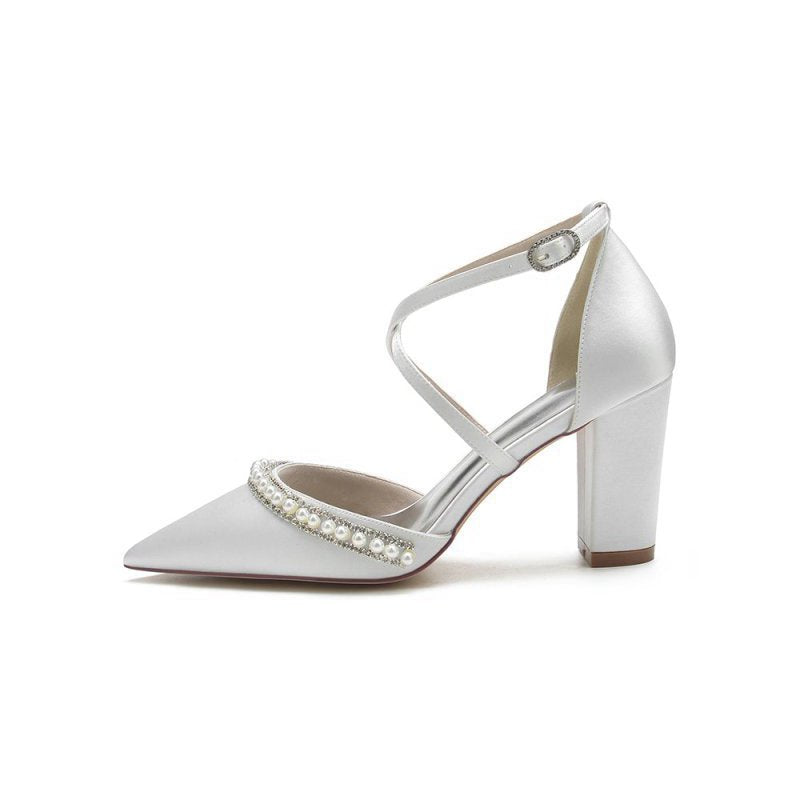 Satin Pump with Pearl and Metal Accents