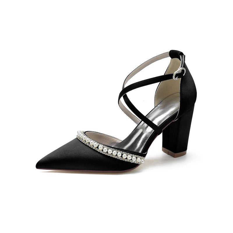 Satin Pump with Pearl and Metal Accents
