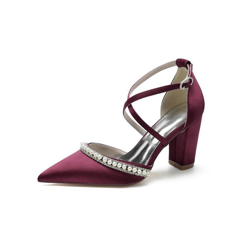 Satin Pump with Pearl and Metal Accents