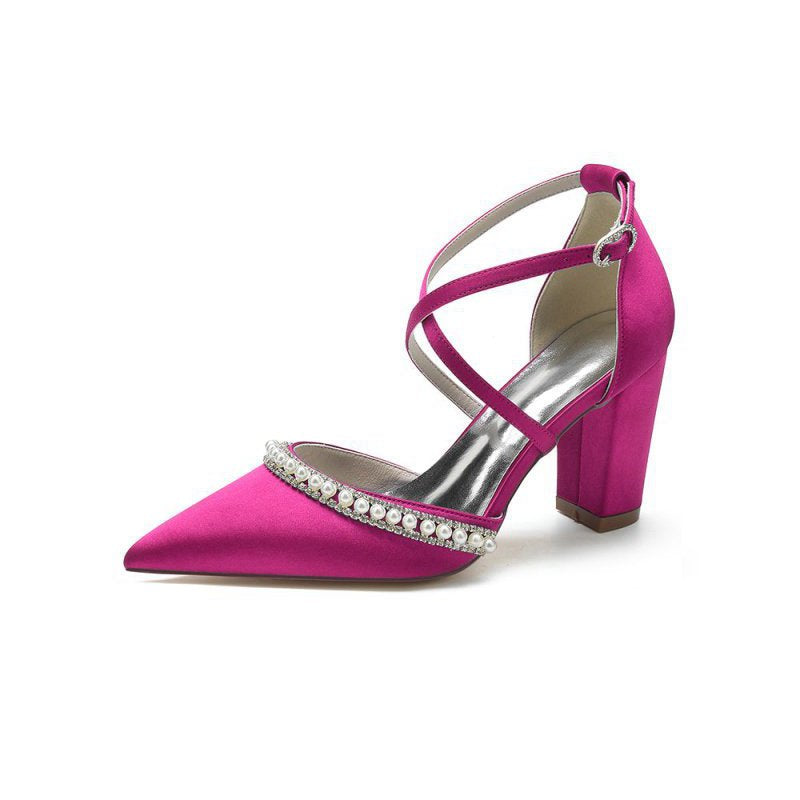 Satin Pump with Pearl and Metal Accents