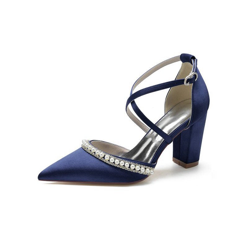 Satin Pump with Pearl and Metal Accents