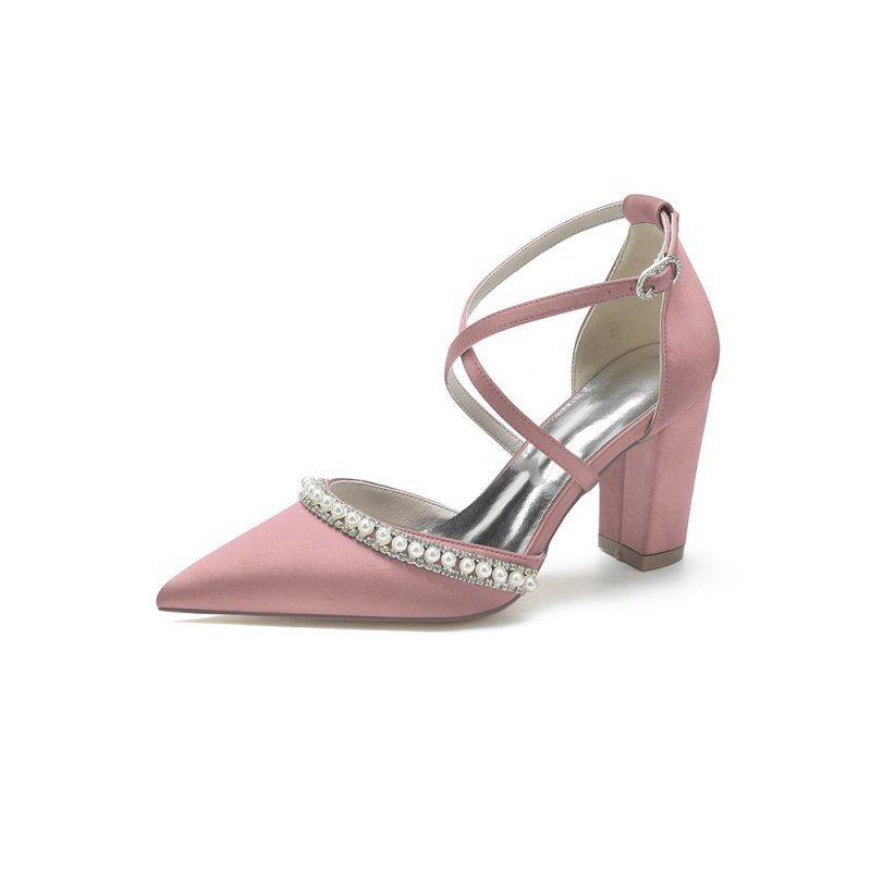 Satin Pump with Pearl and Metal Accents
