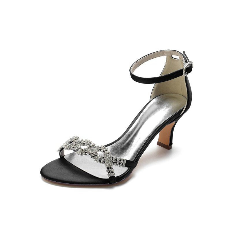 Elegant Satin Pump with Chain and Rhinestone Accents