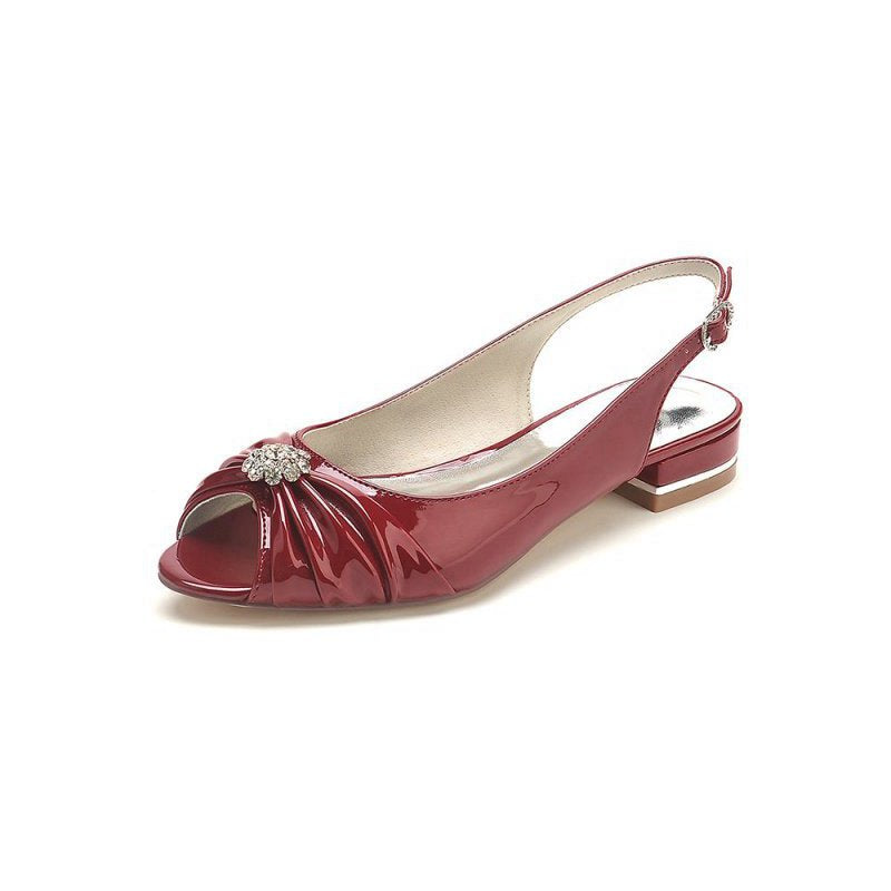 Glossy Fishmouth Sandals with Metal Accents