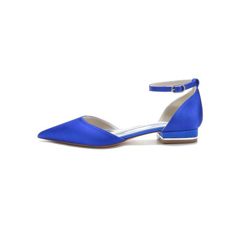 Satin Pointed Toe Ankle Strap Kitten Heels