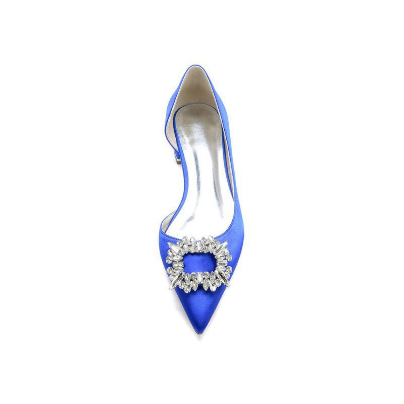 Satin Pointed Toe Kitten Heels With Rhinestone