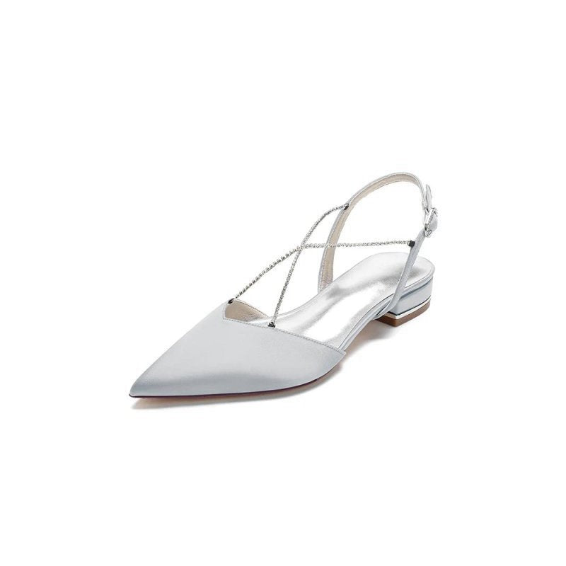 Satin Pointed Toe Beading Buckle Kitten Heels