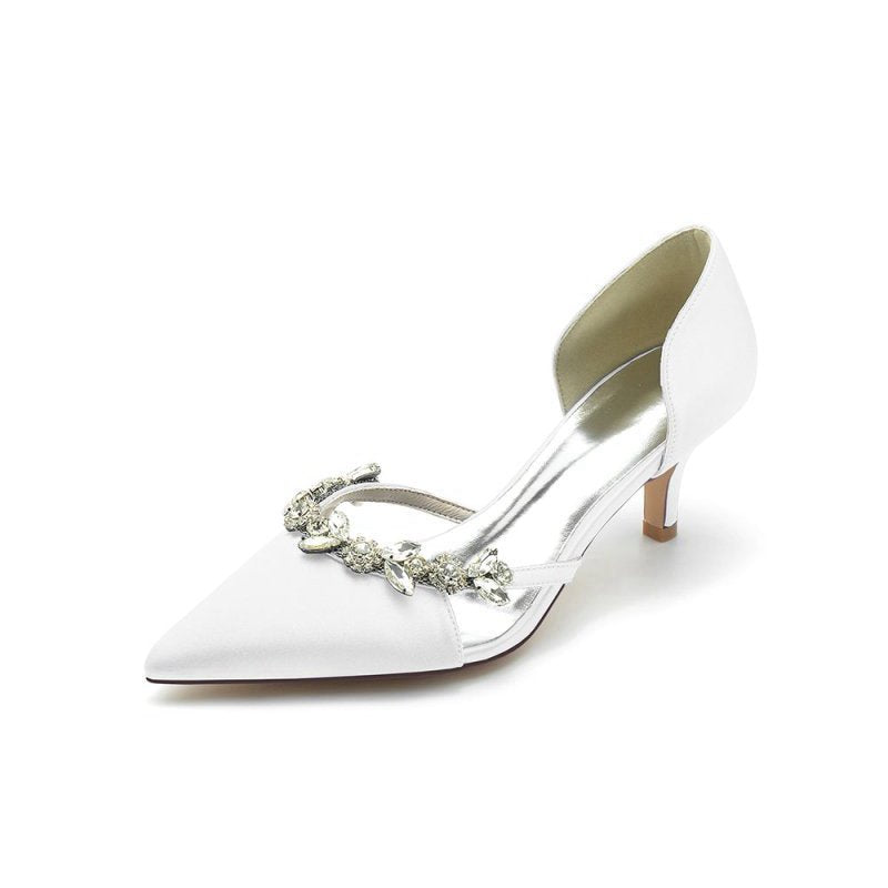 Satin Pointed Toe Beading High Heels