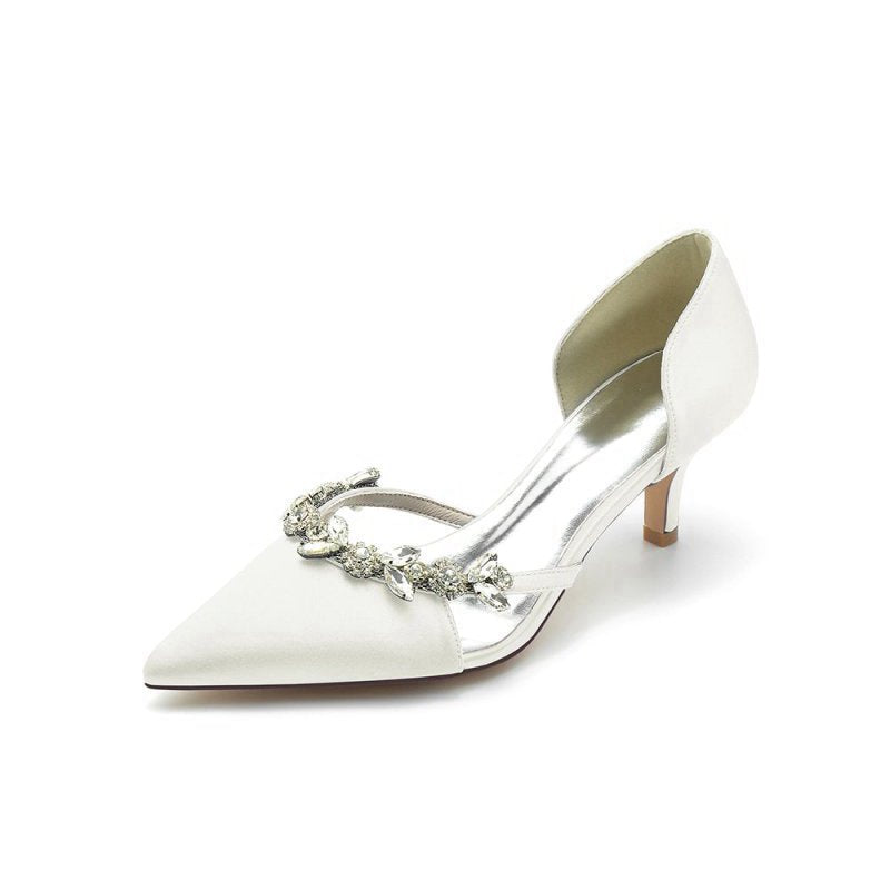 Satin Pointed Toe Beading High Heels