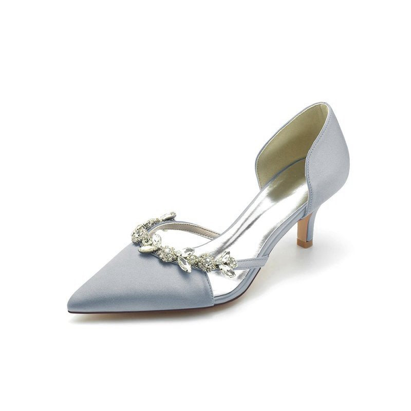 Satin Pointed Toe Beading High Heels