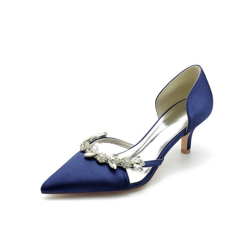 Satin Pointed Toe Beading High Heels