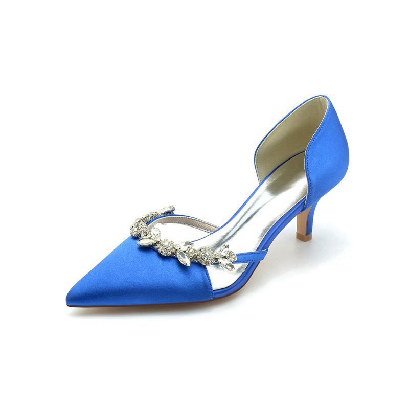 Satin Pointed Toe Beading High Heels