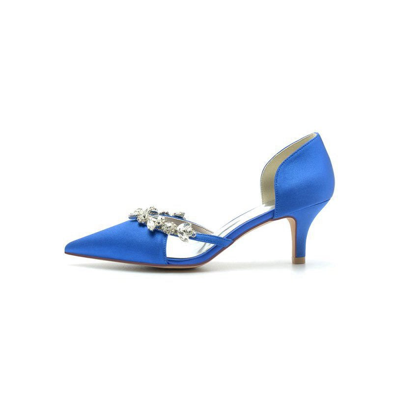 Satin Pointed Toe Beading High Heels
