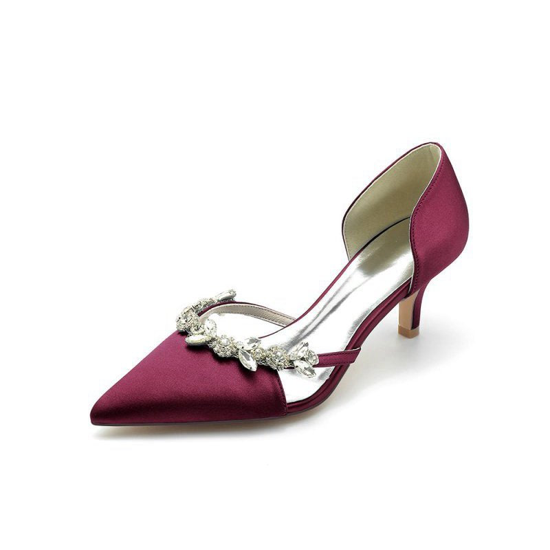 Satin Pointed Toe Beading High Heels