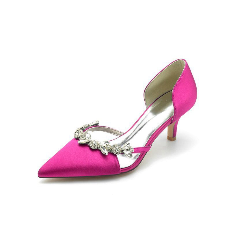 Satin Pointed Toe Beading High Heels