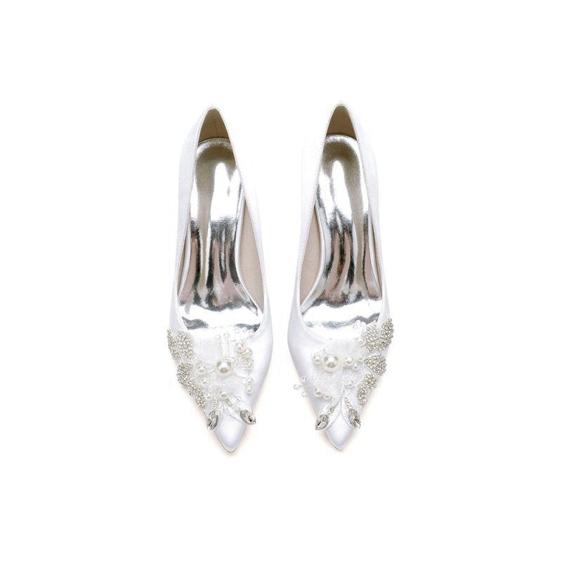 Floral Beaded Pointed Toe Chunky Heel