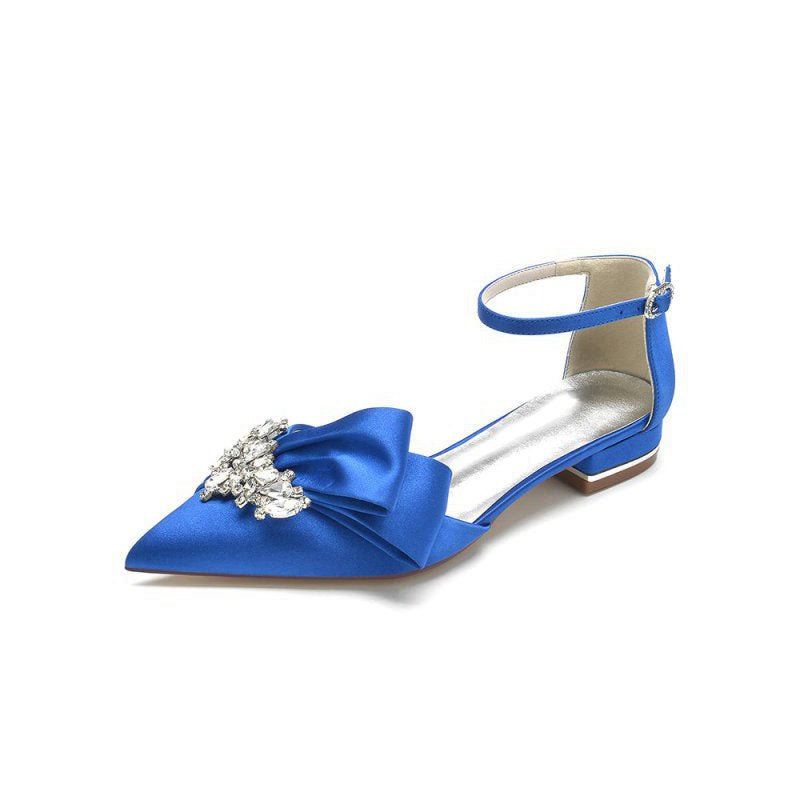 Satin Beaded Pointed Toe Ankle Strap Buckle Kitten Heels