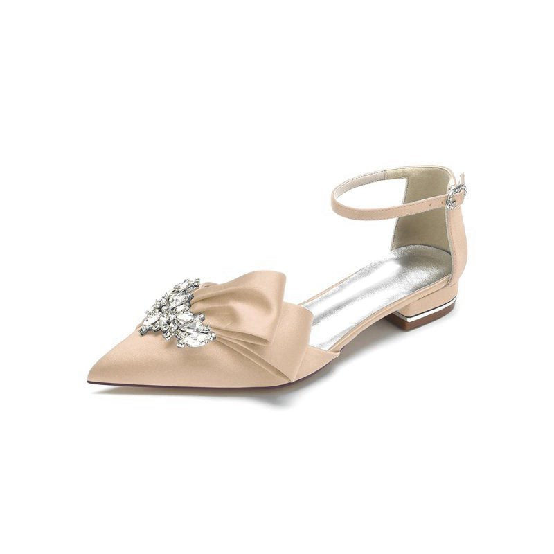 Satin Beaded Pointed Toe Ankle Strap Buckle Kitten Heels