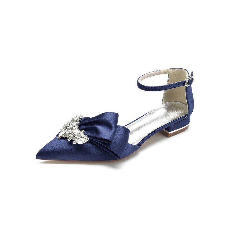 Satin Beaded Pointed Toe Ankle Strap Buckle Kitten Heels