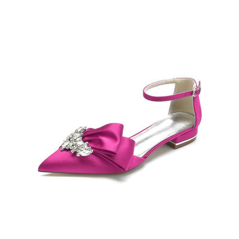Satin Beaded Pointed Toe Ankle Strap Buckle Kitten Heels