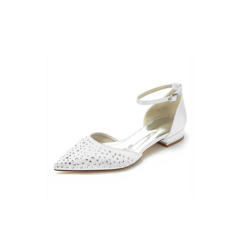 Pointed Toe Beaded Ankle Strap Buckle Kitten Heels