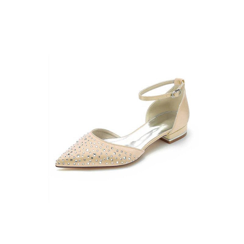 Pointed Toe Beaded Ankle Strap Buckle Kitten Heels