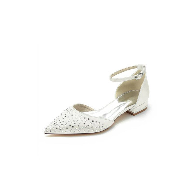 Pointed Toe Beaded Ankle Strap Buckle Kitten Heels