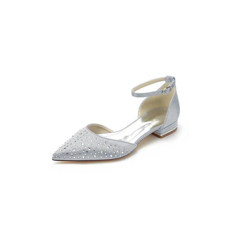 Pointed Toe Beaded Ankle Strap Buckle Kitten Heels