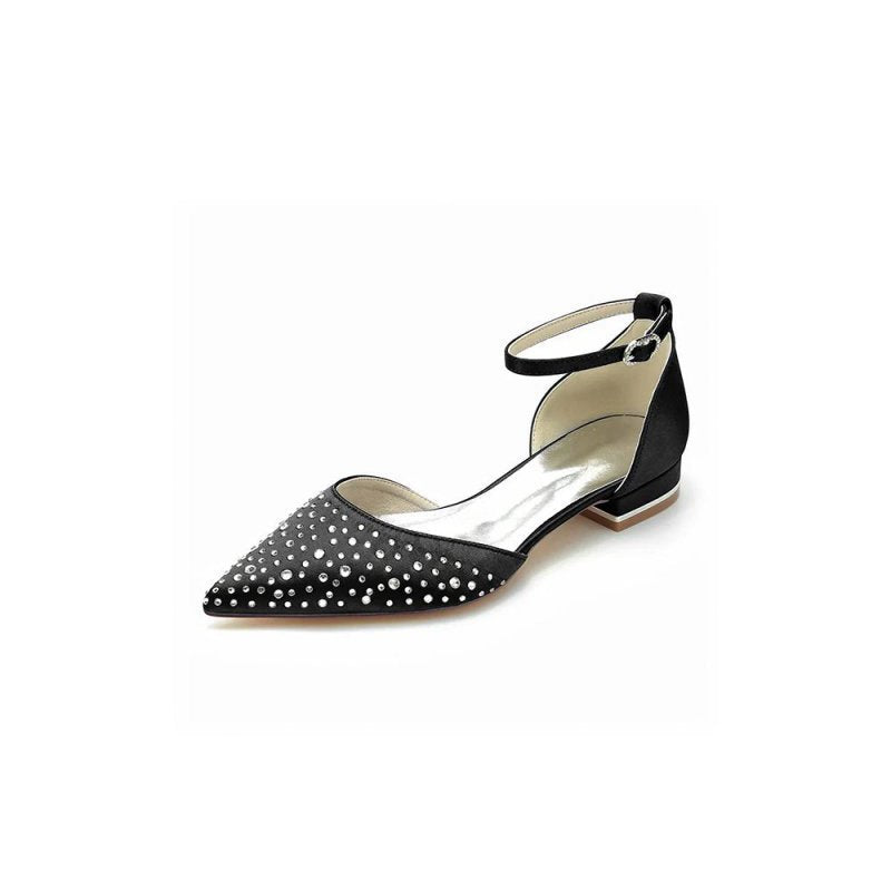 Pointed Toe Beaded Ankle Strap Buckle Kitten Heels