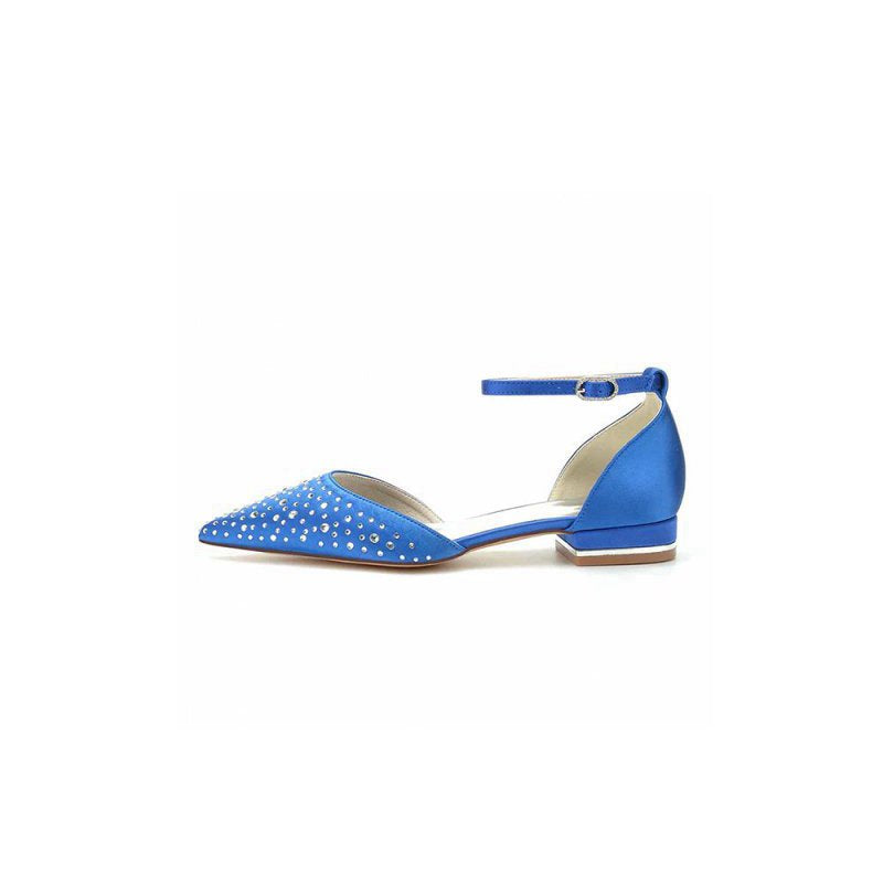 Pointed Toe Beaded Ankle Strap Buckle Kitten Heels
