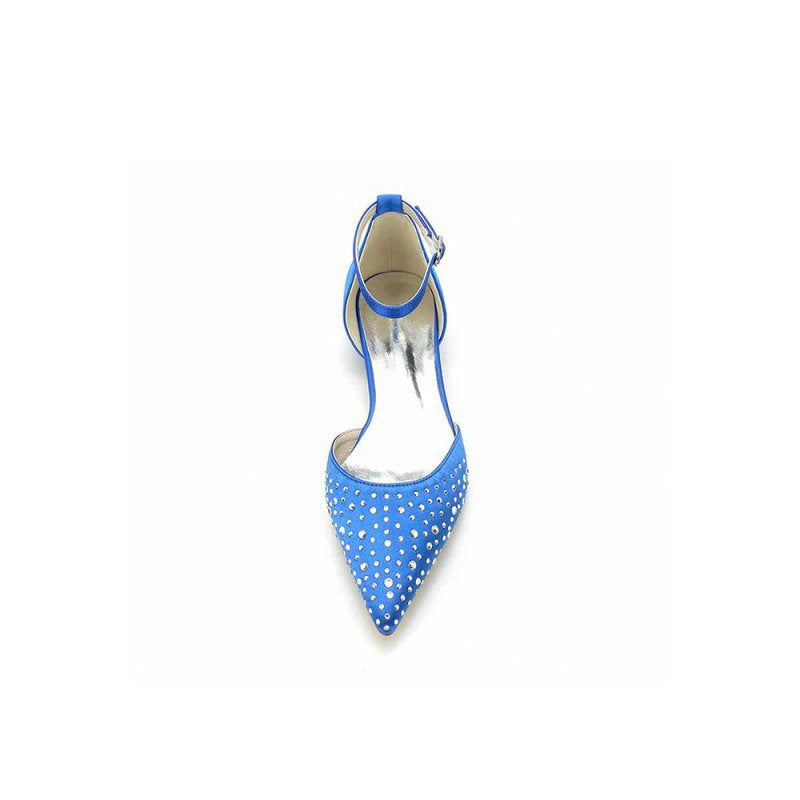 Pointed Toe Beaded Ankle Strap Buckle Kitten Heels