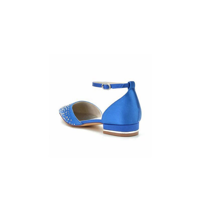 Pointed Toe Beaded Ankle Strap Buckle Kitten Heels