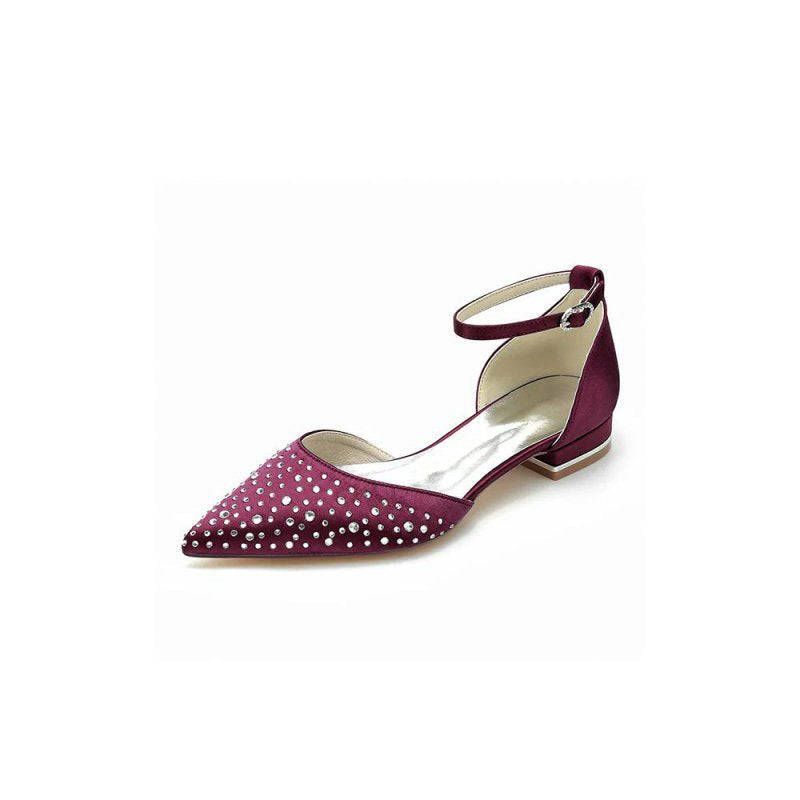 Pointed Toe Beaded Ankle Strap Buckle Kitten Heels