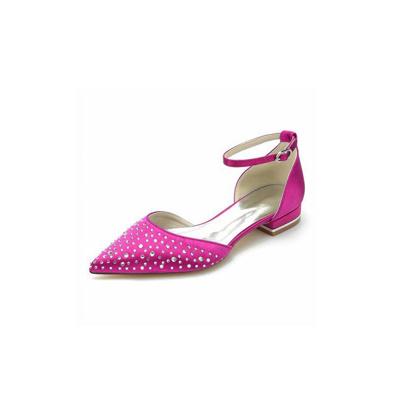 Pointed Toe Beaded Ankle Strap Buckle Kitten Heels