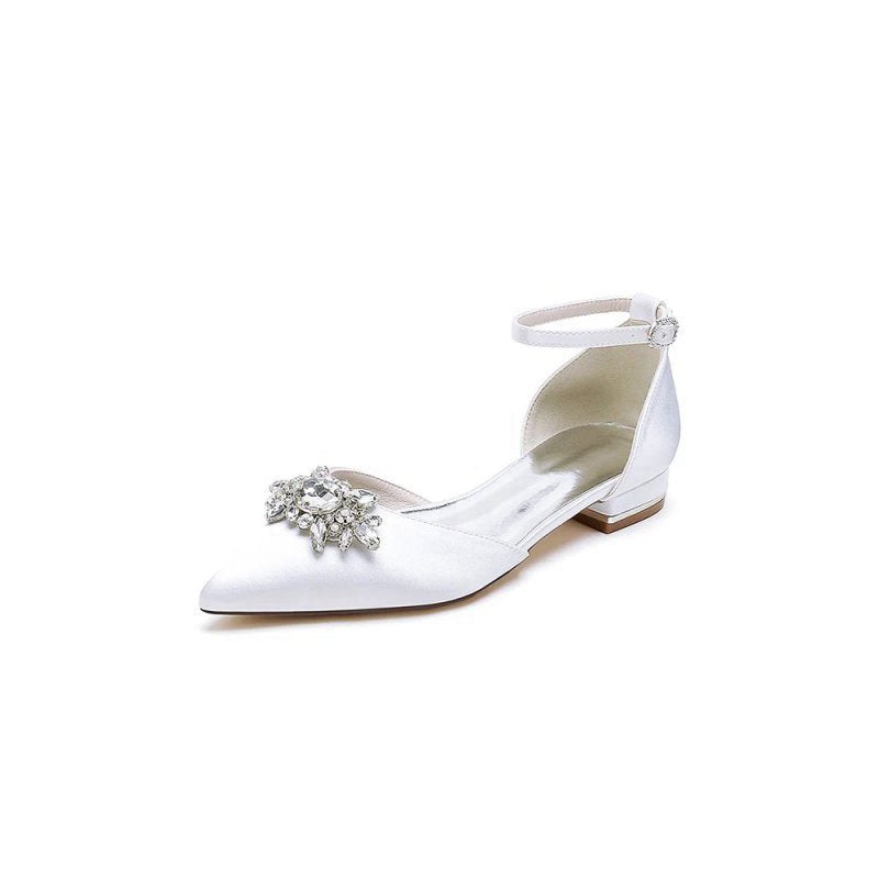 Pointed Toe Rhinestone Ankle Strap Kitten Heels