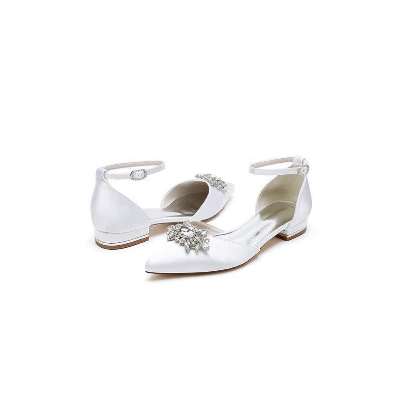 Pointed Toe Rhinestone Ankle Strap Kitten Heels